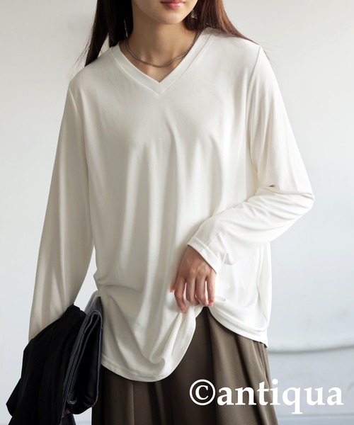 antiqua（アンティカ）の「VネックロングTシャツ（Tシャツ/カットソー・レディース・ブルー/ブラック/ホワイト/ブラウン系その他・R/P）」の8枚目の写真