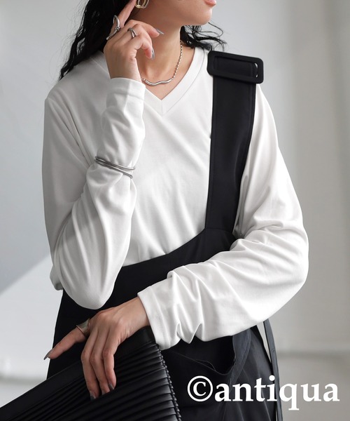 antiqua（アンティカ）の「VネックロングTシャツ（Tシャツ/カットソー・レディース・ブルー/ブラック/ホワイト/ブラウン系その他・R/P）」の6枚目の写真