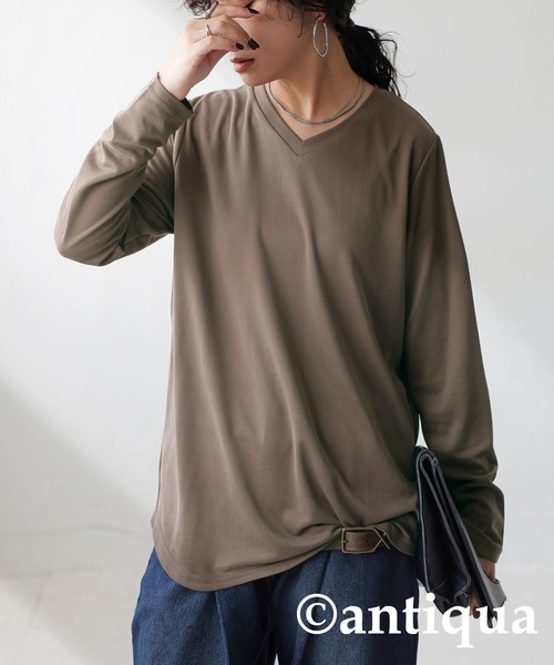 antiqua（アンティカ）の「VネックロングTシャツ（Tシャツ/カットソー・レディース・ブルー/ブラック/ホワイト/ブラウン系その他・R/P）」の18枚目の写真