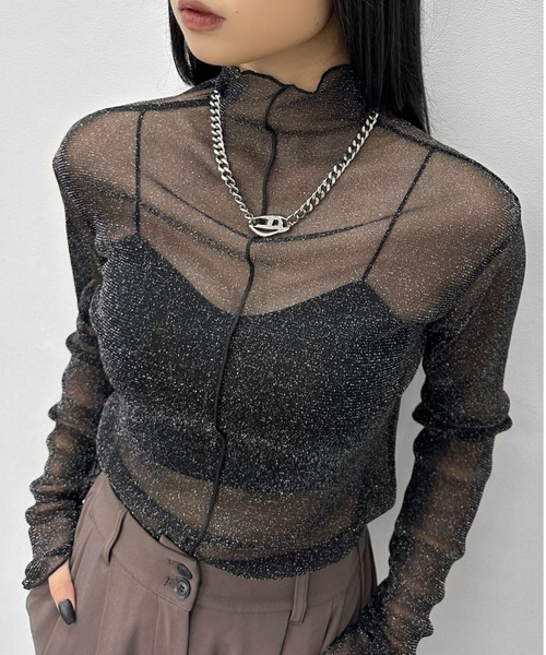 LVEU.（ラブユ.）の「【LVEU.】メロウデザインラメシアートップス / トップス カットソー シアー シースルー ハイネック メロー 長袖 ラメ レイヤード ブラック チャコール ZOZOTOWN限定（Tシャツ/カットソー・レディース・ブラック/チャコールグレー・FREE）」の18枚目の写真
