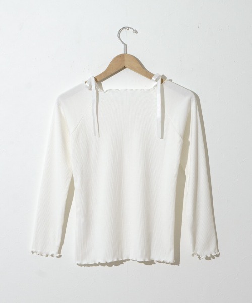 flower（フラワー）の「ショルダーリボンロングスリーブ（Tシャツ/カットソー・レディース・ホワイト/ブラウン・FREE）」の4枚目の写真