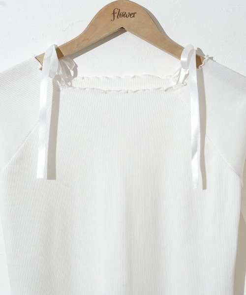 flower（フラワー）の「ショルダーリボンロングスリーブ（Tシャツ/カットソー・レディース・ホワイト/ブラウン・FREE）」の5枚目の写真