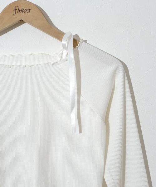 flower（フラワー）の「ショルダーリボンロングスリーブ（Tシャツ/カットソー・レディース・ホワイト/ブラウン・FREE）」の9枚目の写真