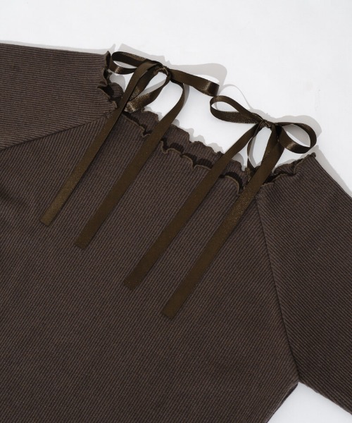 flower（フラワー）の「ショルダーリボンロングスリーブ（Tシャツ/カットソー・レディース・ホワイト/ブラウン・FREE）」の14枚目の写真