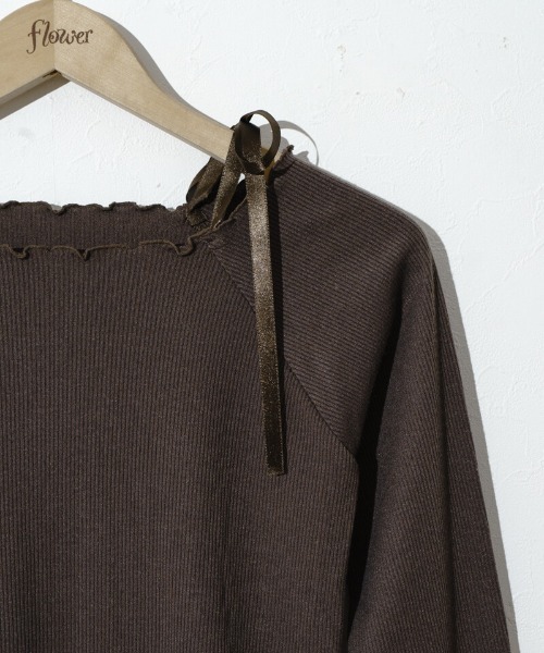 flower（フラワー）の「ショルダーリボンロングスリーブ（Tシャツ/カットソー・レディース・ホワイト/ブラウン・FREE）」の16枚目の写真