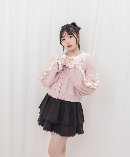 Honey Cinnamon(ハニーシナモン)の「袖レースアップリボンニットカーディガン(カーディガン/ボレロ・レディース・アイボリー/ブラック/ピンク/ホワイト・FREE)」の15枚目の写真
