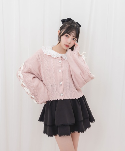 Honey Cinnamon(ハニーシナモン)の「袖レースアップリボンニットカーディガン(カーディガン/ボレロ・レディース・アイボリー/ブラック/ピンク/ホワイト・FREE)」の16枚目の写真