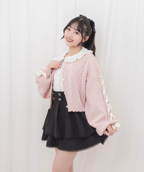Honey Cinnamon(ハニーシナモン)の「袖レースアップリボンニットカーディガン(カーディガン/ボレロ・レディース・アイボリー/ブラック/ピンク/ホワイト・FREE)」の18枚目の写真