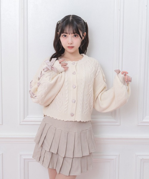 Honey Cinnamon(ハニーシナモン)の「袖レースアップリボンニットカーディガン(カーディガン/ボレロ・レディース・アイボリー/ブラック/ピンク/ホワイト・FREE)」の5枚目の写真