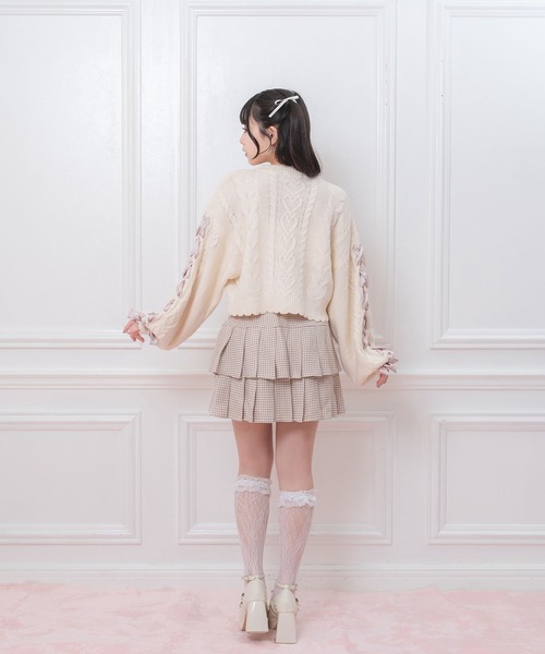 Honey Cinnamon(ハニーシナモン)の「袖レースアップリボンニットカーディガン(カーディガン/ボレロ・レディース・アイボリー/ブラック/ピンク/ホワイト・FREE)」の6枚目の写真