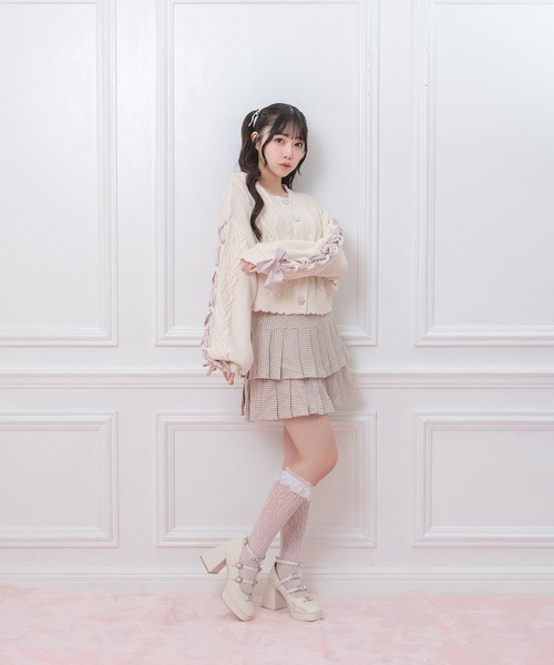 Honey Cinnamon(ハニーシナモン)の「袖レースアップリボンニットカーディガン(カーディガン/ボレロ・レディース・アイボリー/ブラック/ピンク/ホワイト・FREE)」の7枚目の写真