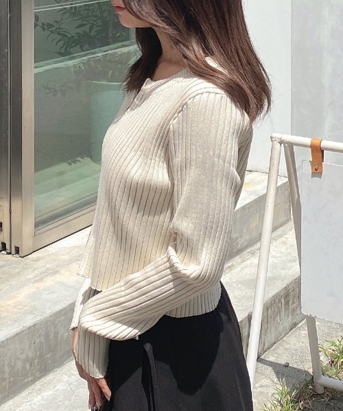 ノーカラーフロントジップニットカーディガン（ニット/セーター