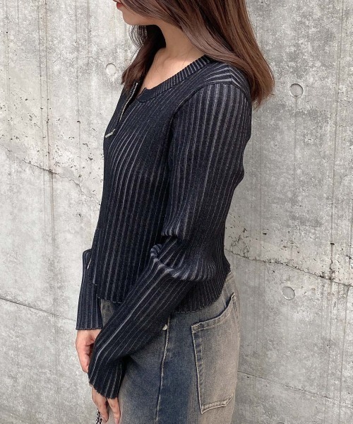 ノーカラーフロントジップニットカーディガン（ニット/セーター