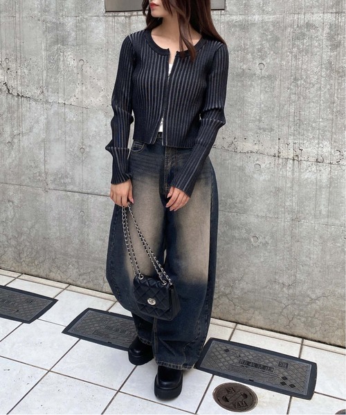 INGNI(イング)の「ノーカラーフロントジップニットカーディガン(ニット/セーター・レディース・ブラウン/ブラック/アイボリー/グレー・M)」の19枚目の写真