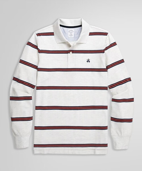 BROOKS BROTHERS（ブルックスブラザーズ）の「スーピマコットン ストレッチピケ GFロゴ マルチストライプ ロングスリーブポロシャツ Slim Fit（ポロシャツ・メンズ・ホワイト/レッド/ブルー・SMALL/LARGE/MEDIUM）」の3枚目の写真