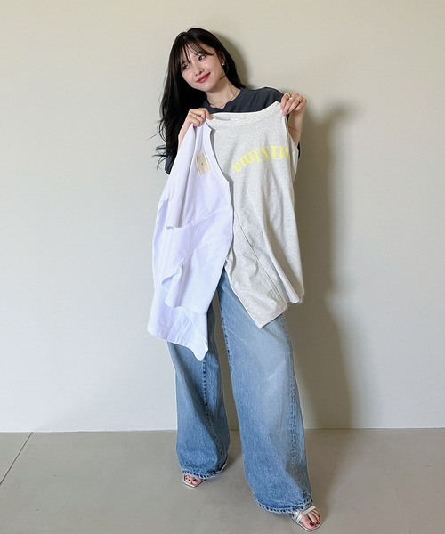 favclo.（ファブクロ）の「big logo design over Tshirt / ビッグロゴデザインオーバーサイズTシャツ（Tシャツ/カットソー・レディース・グレー/オフホワイト/ネイビー・FREE）」の8枚目の写真