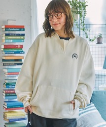 ナンバリング刺繍 ヘンリーネック オーバーサイズ スウェット