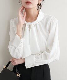 【蓄熱・保温】袖口パールノット結びボータイブラウス
