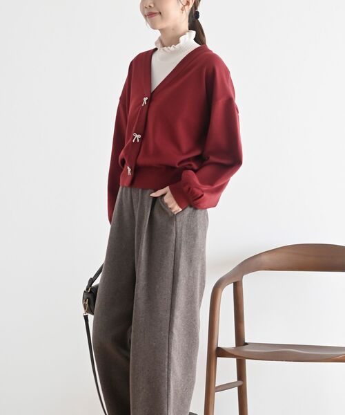 rps（アールピーエス）の「リボンボタンボリューム袖ニットカーディガン（カーディガン/ボレロ・レディース・ボルドー/アイボリー/ブラック/杢グレー/グレー系その他・フリー）」の13枚目の写真