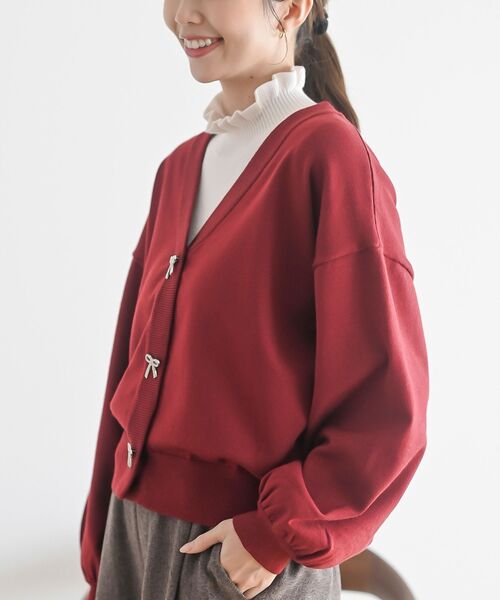 rps（アールピーエス）の「リボンボタンボリューム袖ニットカーディガン（カーディガン/ボレロ・レディース・ボルドー/アイボリー/ブラック/杢グレー/グレー系その他・フリー）」の9枚目の写真