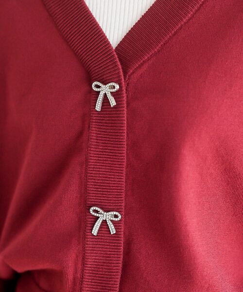 rps（アールピーエス）の「リボンボタンボリューム袖ニットカーディガン（カーディガン/ボレロ・レディース・ボルドー/アイボリー/ブラック/杢グレー/グレー系その他・フリー）」の6枚目の写真