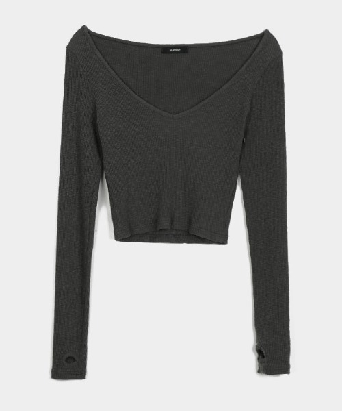 BLACKUP（ブラックアップ）の「[MADE] サンドリングウォーマークロップ長袖Tシャツ（Tシャツ/カットソー・レディース・ブラック/ベージュ/チャコール・ONESIZE）」の17枚目の写真