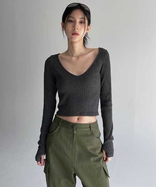 BLACKUP（ブラックアップ）の「[MADE] サンドリングウォーマークロップ長袖Tシャツ（Tシャツ/カットソー・レディース・ブラック/ベージュ/チャコール・ONESIZE）」の20枚目の写真