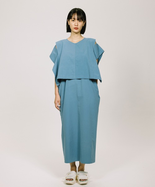 sneeuw（スニュウ）の「スクエアワンピース（ワンピース・レディース・チャコールグレー/サックスブルー・1/2）」の3枚目の写真
