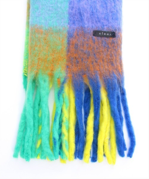 clear（クリア）の「チェック柄フリンジマフラー [厚手もこもこ女子 ボリューム]≪2024AW新作≫（マフラー・レディース・サックスブルー/ピンク/マルチ・F）」の7枚目の写真