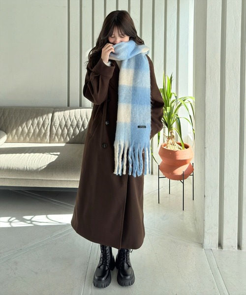 clear（クリア）の「チェック柄フリンジマフラー [厚手もこもこ女子 ボリューム]≪2024AW新作≫（マフラー・レディース・サックスブルー/ピンク/マルチ・F）」の10枚目の写真