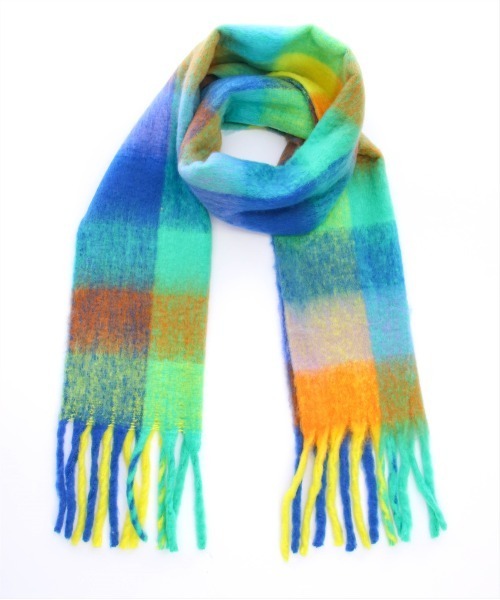 clear（クリア）の「チェック柄フリンジマフラー [厚手もこもこ女子 ボリューム]≪2024AW新作≫（マフラー・レディース・サックスブルー/ピンク/マルチ・F）」の17枚目の写真