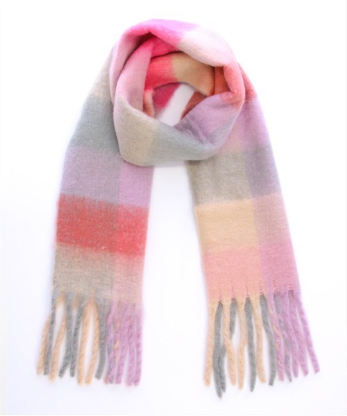 clear（クリア）の「チェック柄フリンジマフラー [厚手もこもこ女子 ボリューム]≪2024AW新作≫（マフラー・レディース・サックスブルー/ピンク/マルチ・F）」の21枚目の写真
