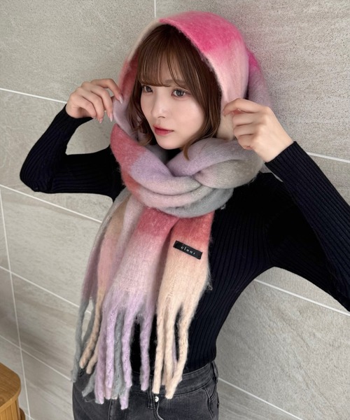 clear（クリア）の「チェック柄フリンジマフラー [厚手もこもこ女子 ボリューム]≪2024AW新作≫（マフラー・レディース・サックスブルー/ピンク/マルチ・F）」の19枚目の写真