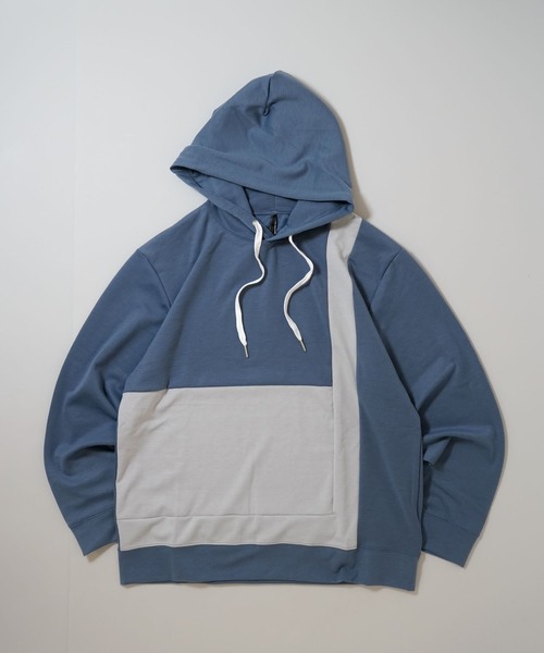 Anytime Songs（エニータイムソングス）の「cardboard knit switching hoodie/ダンボールニット 切り替え プルオーバー パーカー（パーカー・メンズ・ホワイト/ブラック/サックスブルー/チャコールグレー・L/XL/M）」の4枚目の写真