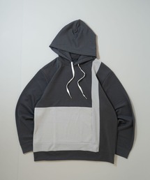 cardboard knit switching hoodie/ダンボールニット 切り替え プルオーバー パーカー