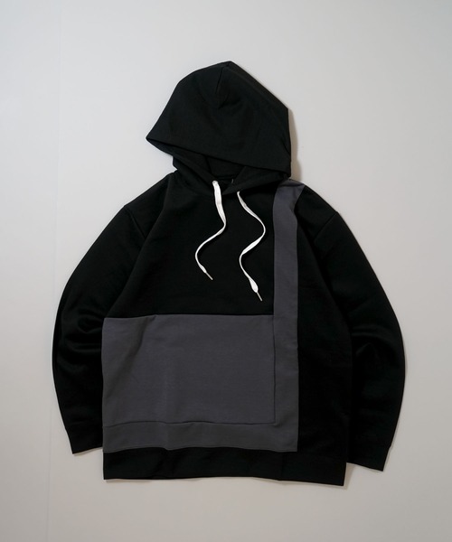 Cardboard knit switching hoodie — двухслойный худи