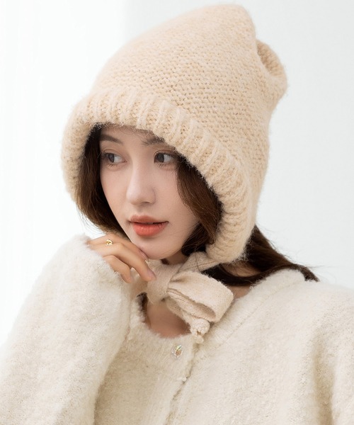 セール】今っぽ韓国スタイル実現。ナチュラルリボンニットバラクラバ