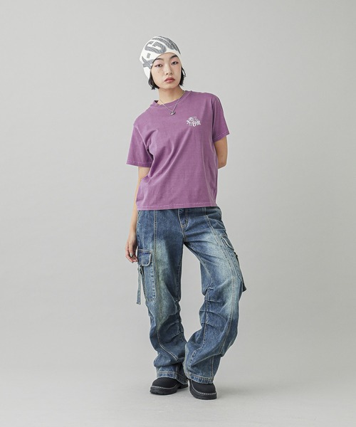 X-girl（エックスガール）の「ROSE LOGO FADED S/S TEE（Tシャツ/カットソー・レディース・ブラック/オリーブ/パープル・S/M/L）」の10枚目の写真