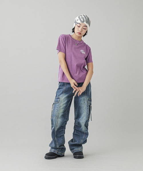 X-girl（エックスガール）の「ROSE LOGO FADED S/S TEE（Tシャツ/カットソー・レディース・ブラック/オリーブ/パープル・S/M/L）」の9枚目の写真