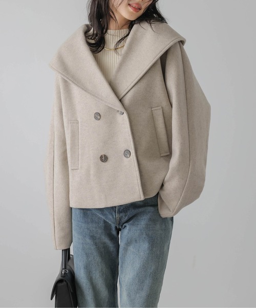 AMELY(エミリー)の「ウールライク セーラーカラージャケット(ピーコート・レディース・ブラック/グレー/ベージュ・フリー)」の8枚目の写真