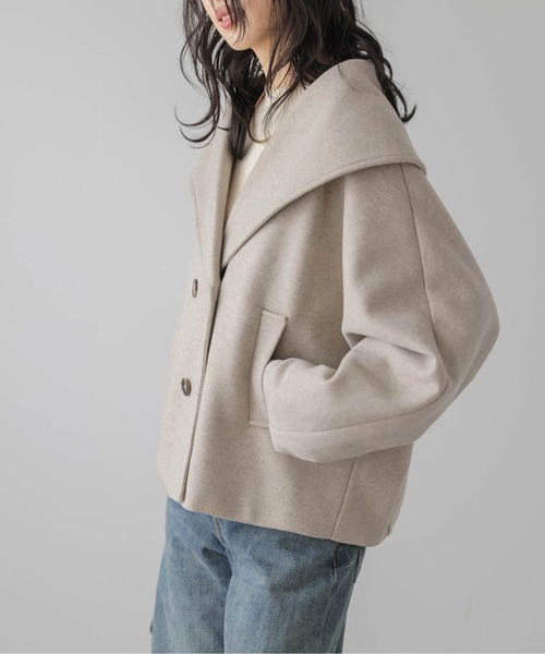 AMELY(エミリー)の「ウールライク セーラーカラージャケット(ピーコート・レディース・ブラック/グレー/ベージュ・フリー)」の9枚目の写真