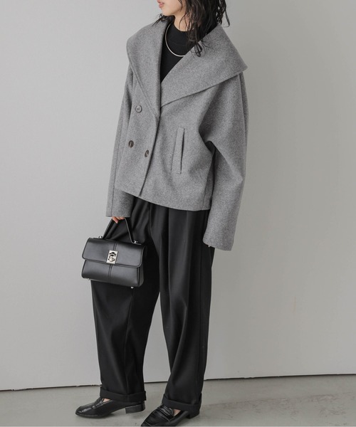 AMELY(エミリー)の「ウールライク セーラーカラージャケット(ピーコート・レディース・ブラック/グレー/ベージュ・フリー)」の6枚目の写真