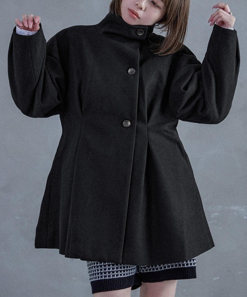 Fashion Letter(ファッションレター)の「スタンドカラー ウエスト絞りAラインコート(ピーコート・レディース・アイボリー/チャコールグレー/ブラック・M)」の3枚目の写真