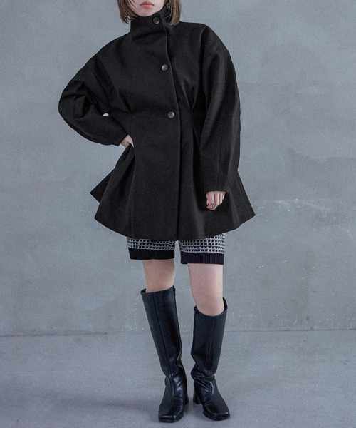Fashion Letter(ファッションレター)の「スタンドカラー ウエスト絞りAラインコート(ピーコート・レディース・アイボリー/チャコールグレー/ブラック・M)」の7枚目の写真
