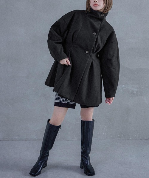 Fashion Letter(ファッションレター)の「スタンドカラー ウエスト絞りAラインコート(ピーコート・レディース・アイボリー/チャコールグレー/ブラック・M)」の8枚目の写真