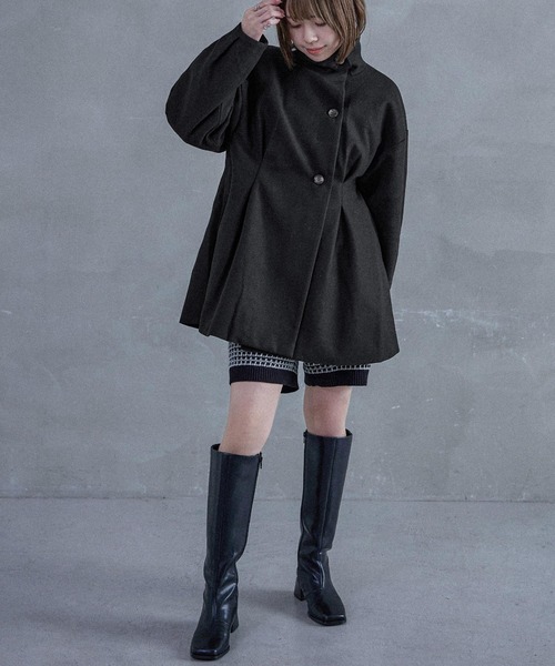 Fashion Letter(ファッションレター)の「スタンドカラー ウエスト絞りAラインコート(ピーコート・レディース・アイボリー/チャコールグレー/ブラック・M)」の10枚目の写真