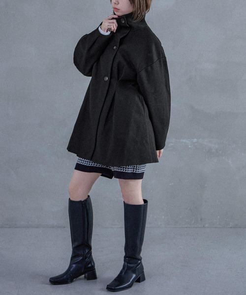 Fashion Letter(ファッションレター)の「スタンドカラー ウエスト絞りAラインコート(ピーコート・レディース・アイボリー/チャコールグレー/ブラック・M)」の11枚目の写真