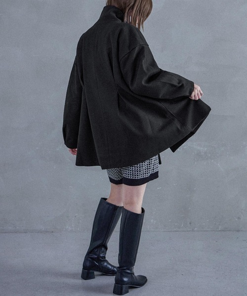 Fashion Letter(ファッションレター)の「スタンドカラー ウエスト絞りAラインコート(ピーコート・レディース・アイボリー/チャコールグレー/ブラック・M)」の15枚目の写真