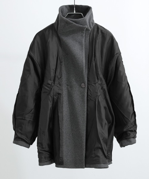 Fashion Letter(ファッションレター)の「スタンドカラー ウエスト絞りAラインコート(ピーコート・レディース・アイボリー/チャコールグレー/ブラック・M)」の22枚目の写真