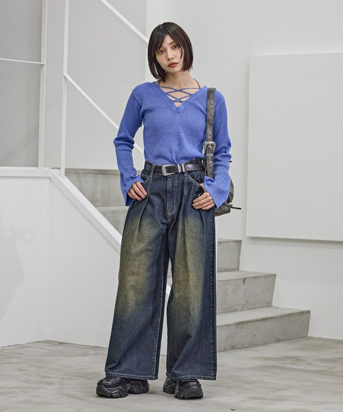 PAGEBOY(ページボーイ)の「【前後着用可能】2WAYレースアップニットプルオーバー(ニット/セーター・レディース・グレー/オフホワイト/ブラック/ブルー・FREE)」の19枚目の写真